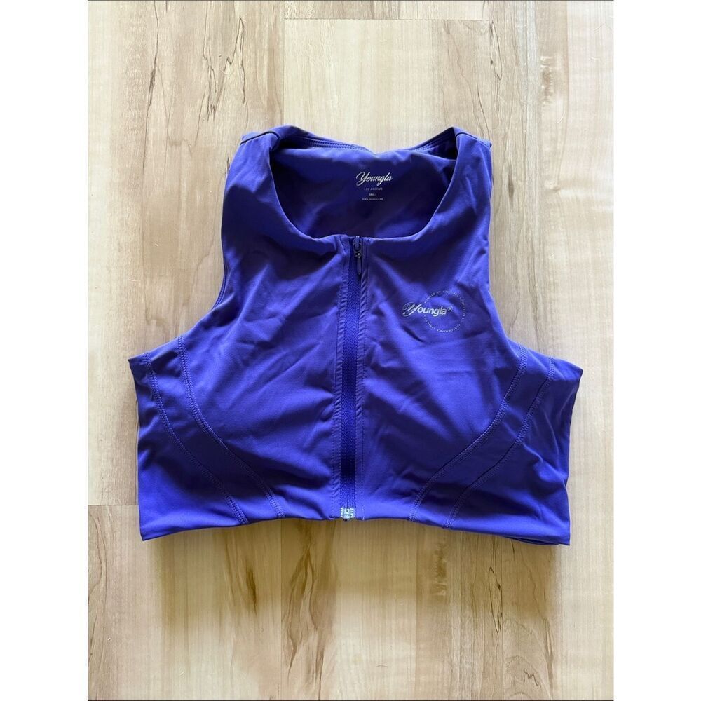 YoungLA VELOCITY IMPACT TANK Purple Front Zip Athletic Crop sports bra
